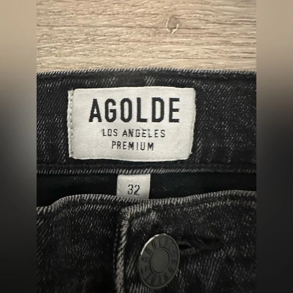 AGOLDE Black Skinny High Rise Crop Distressed Ripped Denim Jeans Size 32 - Picture 4 of 13